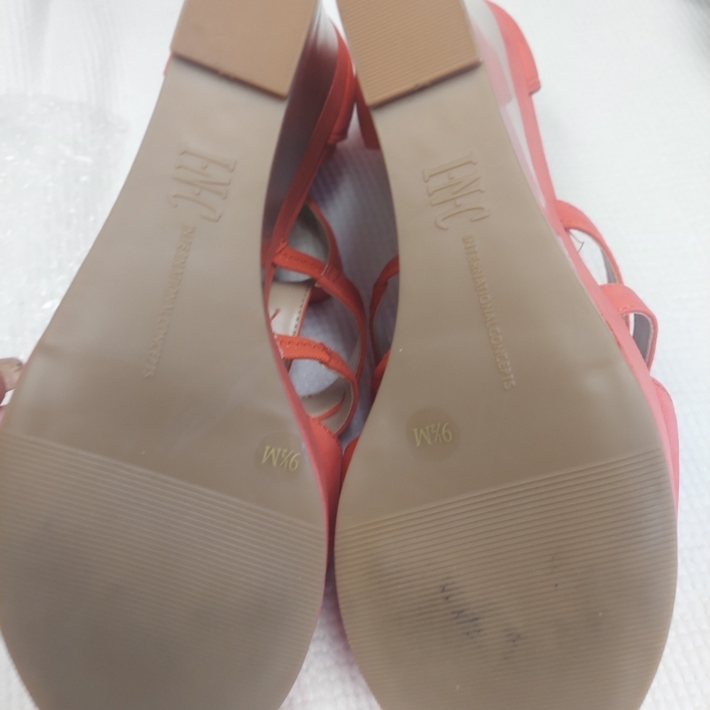 INC Cressidagra Grapefruit Womens Size 9 1/2 Velvet Feel Wedge Sandal - Picture 9 of 9